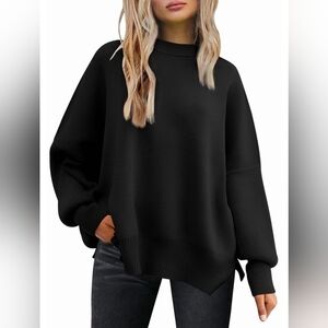 Oversized Black Ribbed Knit Sweater - Women